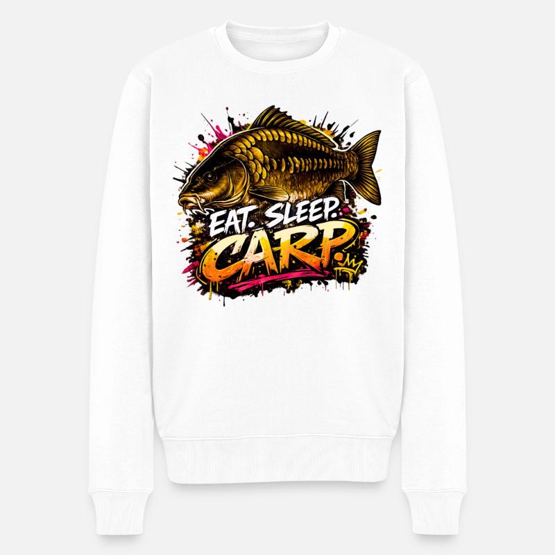 Eat Sleep Karpfen – Karpfenfischer-Design - Männer Premium Bio Pullover - Weiß