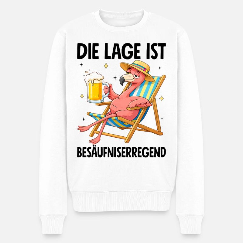 Die Lage Ist Besäufniserregend mit Flamingo - Männer Premium Bio Pullover - Weiß