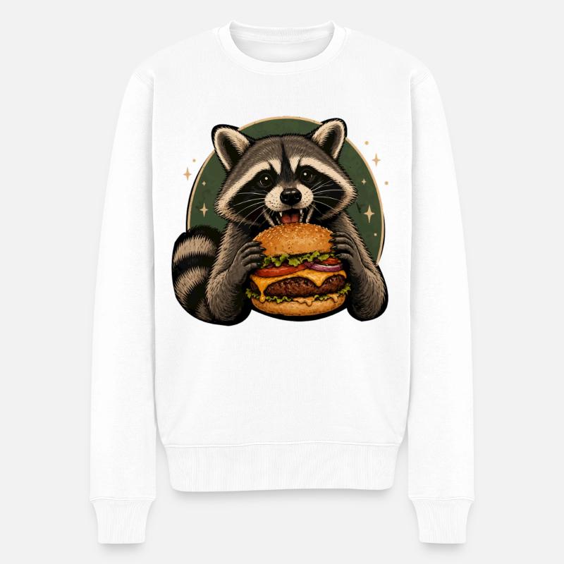 Waschbär mit Burger - Männer Premium Bio Pullover - Weiß