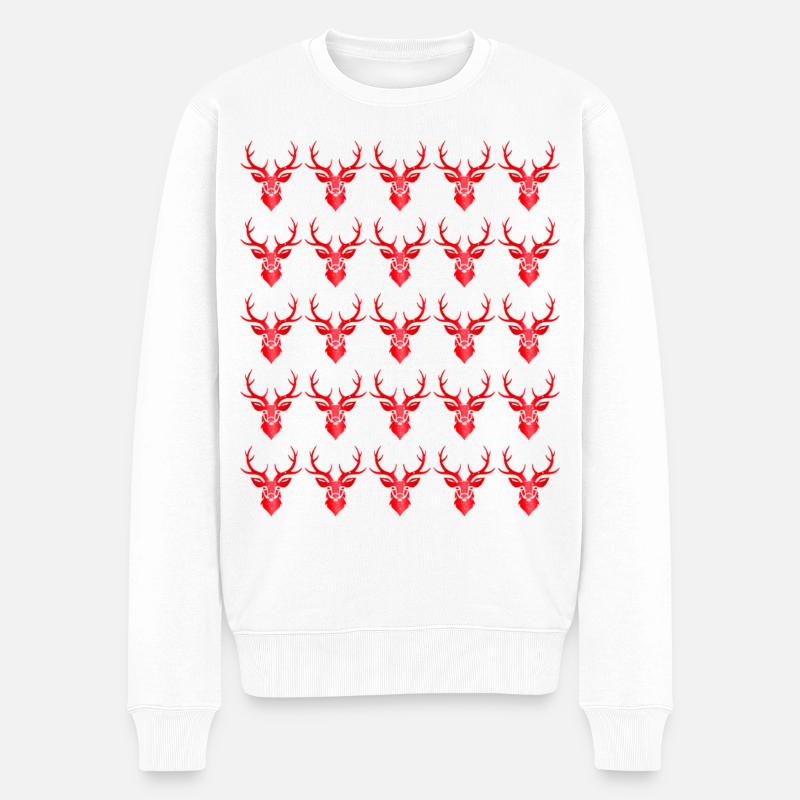Hirsch mit Geweih Retro Hirschgeweih Souvenir - Männer Premium Bio Pullover - Weiß