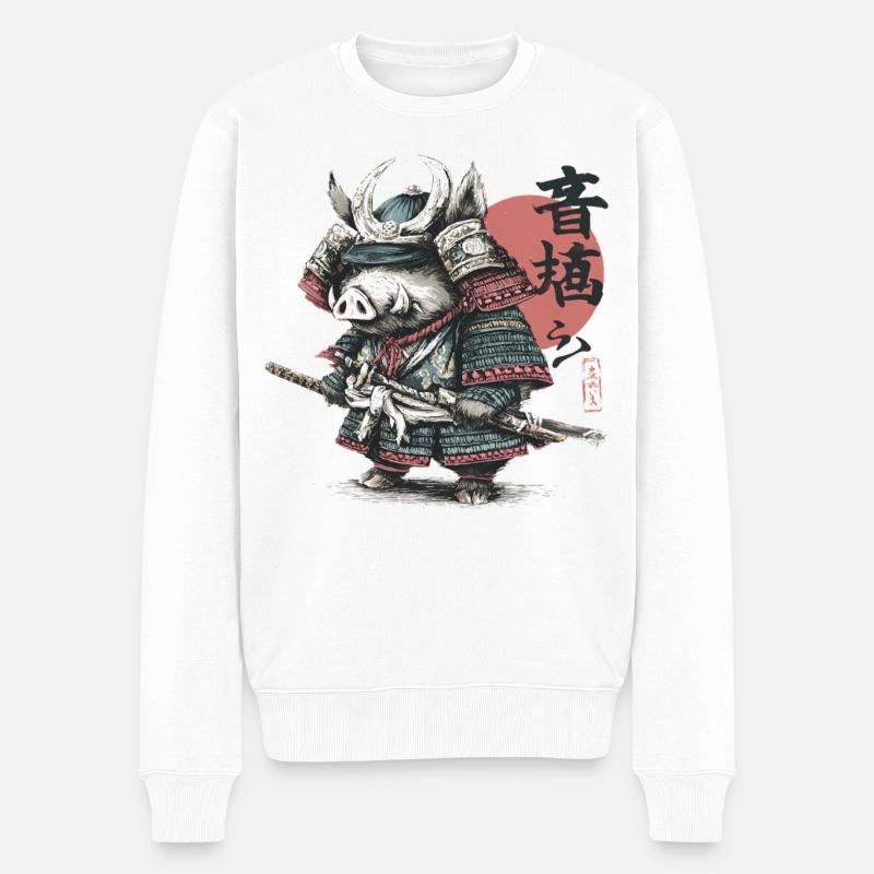 Samouraï sanglier en katana d’armure - Pull Premium bio Homme - blanc