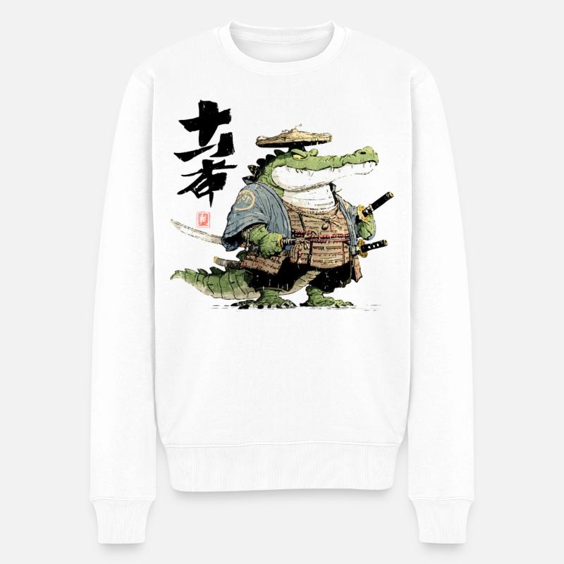 Alligator-Samurai-Duellant - Männer Premium Bio Pullover - Weiß