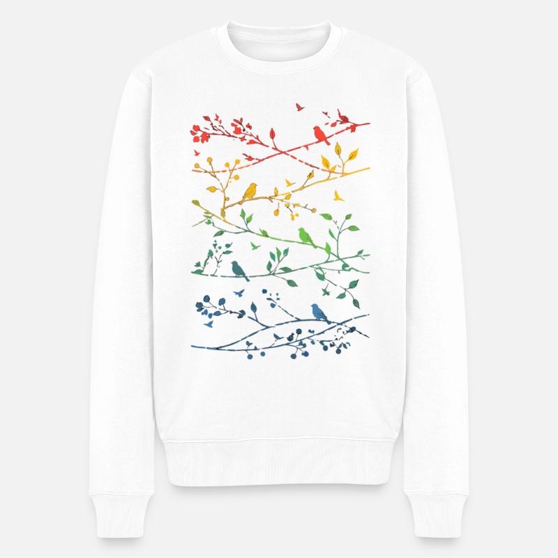Regenbogenzweige und Vögel - Männer Premium Bio Pullover - Weiß