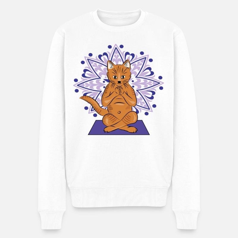 Meditative Katzen-Mandala - Männer Premium Bio Pullover - Weiß