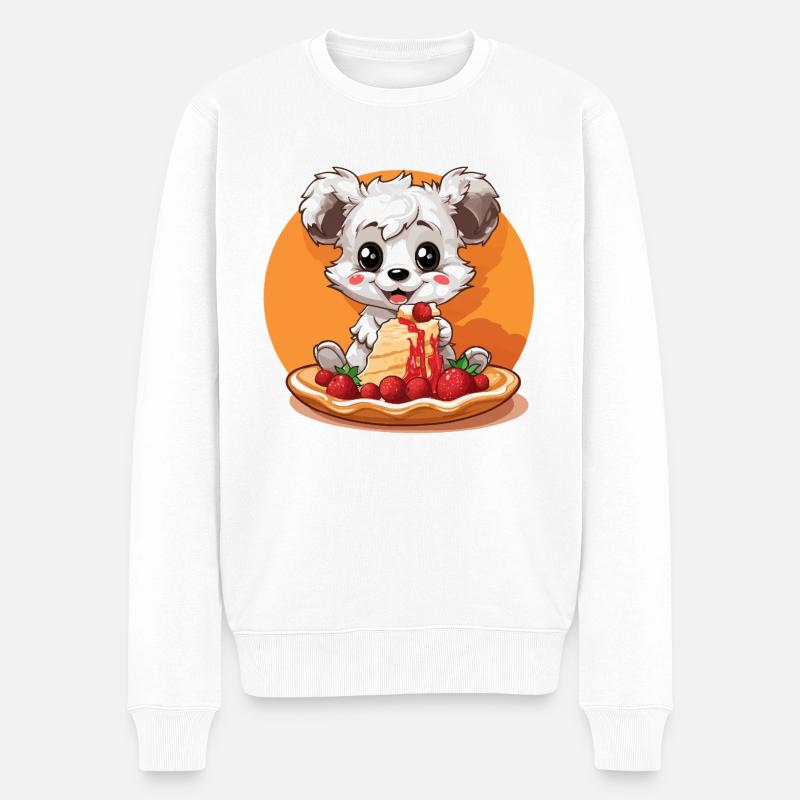 Kawaii Panda mit Pancake-Torte - Männer Premium Bio Pullover - Weiß
