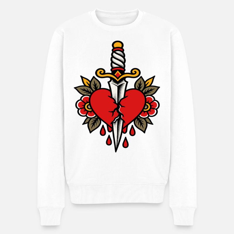 Herz-Pierced Dagger-Tattoo-Stil - Männer Premium Bio Pullover - Weiß