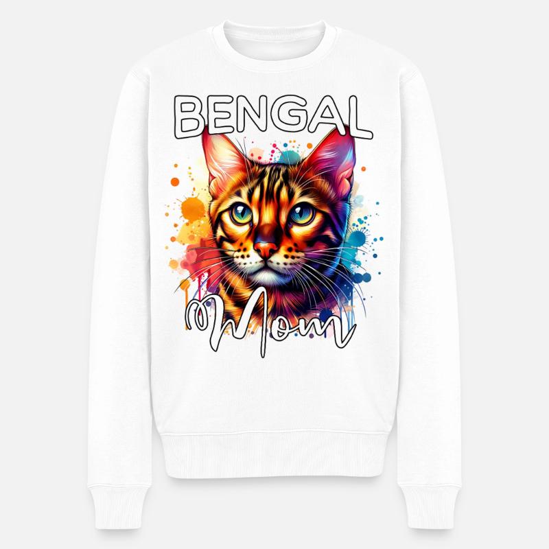 Bengalkatze Mama - Männer Premium Bio Pullover - Weiß