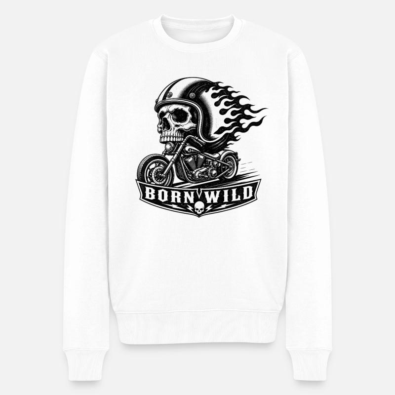 Born Wild Biker Skull Motorcycle Vintage Shirt - Männer Premium Bio Pullover - Weiß