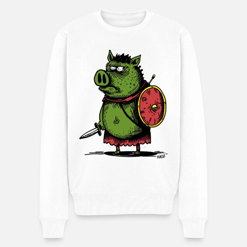 Viking sanglier vert avec bouclier - Pull Premium bio Homme - blanc