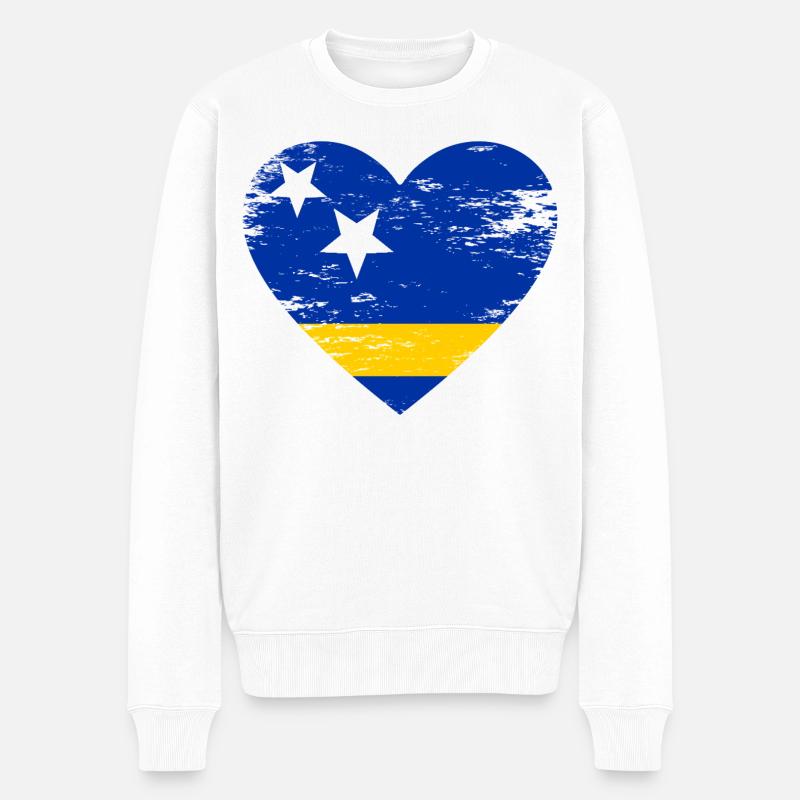 Curaçao_Flagge_Herz_used - Männer Premium Bio Pullover - Weiß