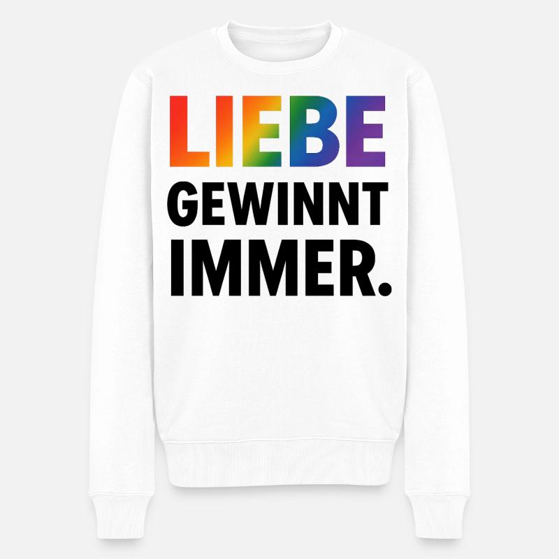 Regenbogen Spruch Liebe Gewinnt Immer - Männer Premium Bio Pullover - Weiß