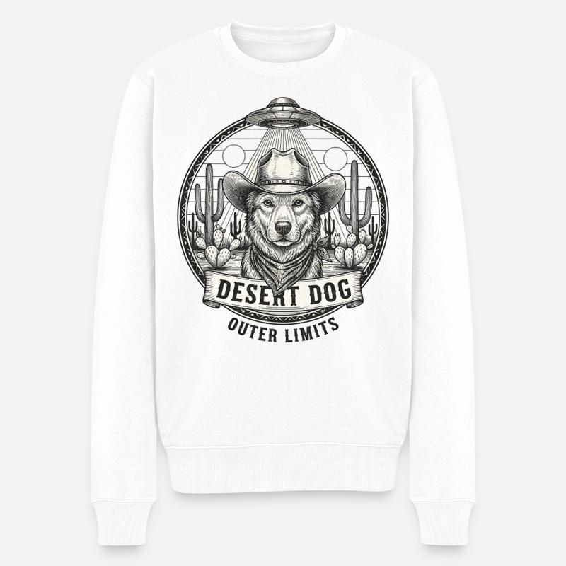 Space Dog Cowboy Graphique rétro - Pull Premium bio Homme - blanc