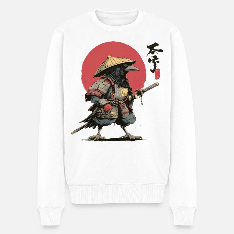 Krähen-Samurai: Roter Sonnenkrieger - Männer Premium Bio Pullover - Weiß