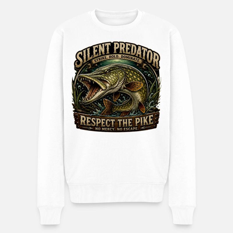 Silent Predator – Aggressives Hechtfang-Design - Männer Premium Bio Pullover - Weiß