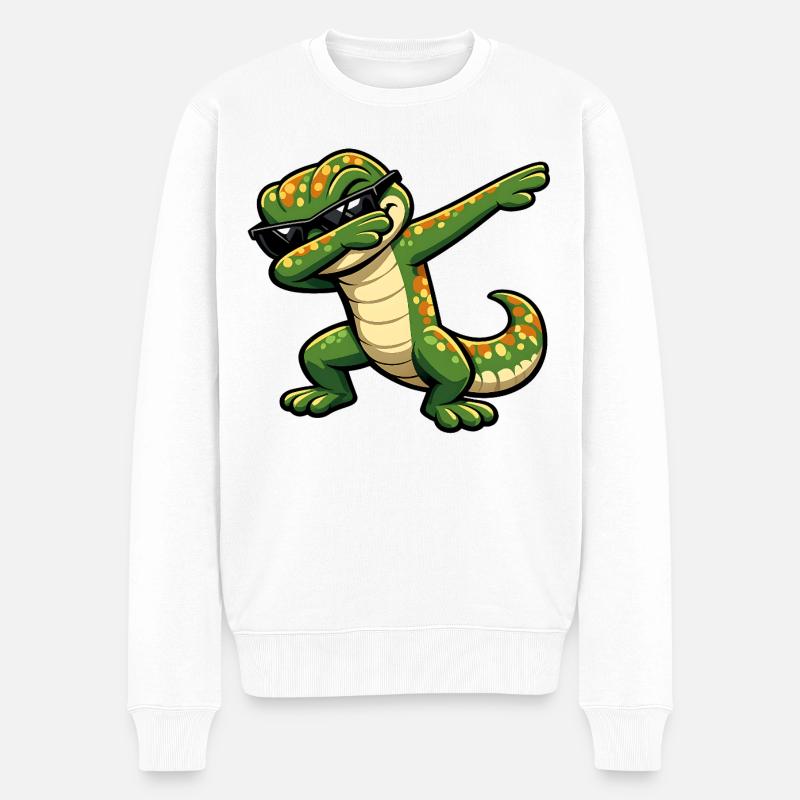 Dabbing Gecko - Männer Premium Bio Pullover - Weiß