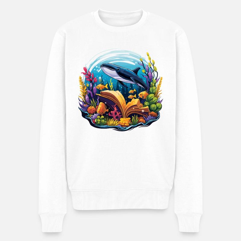 Unterwasserbuchparadies mit Wal - Männer Premium Bio Pullover - Weiß
