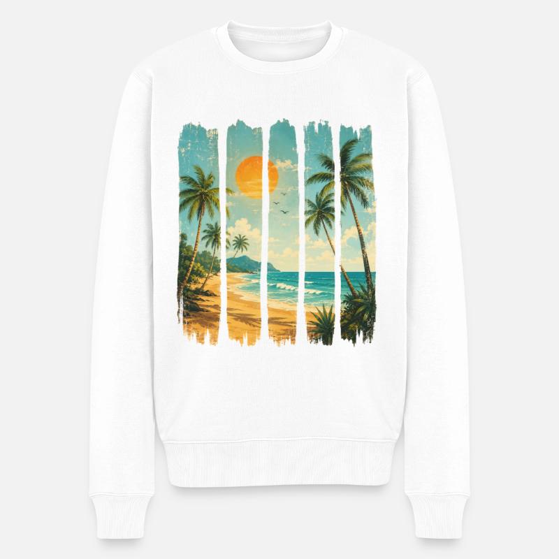 Vagues de Palmier Crépuscule - Pull Premium bio Homme - blanc