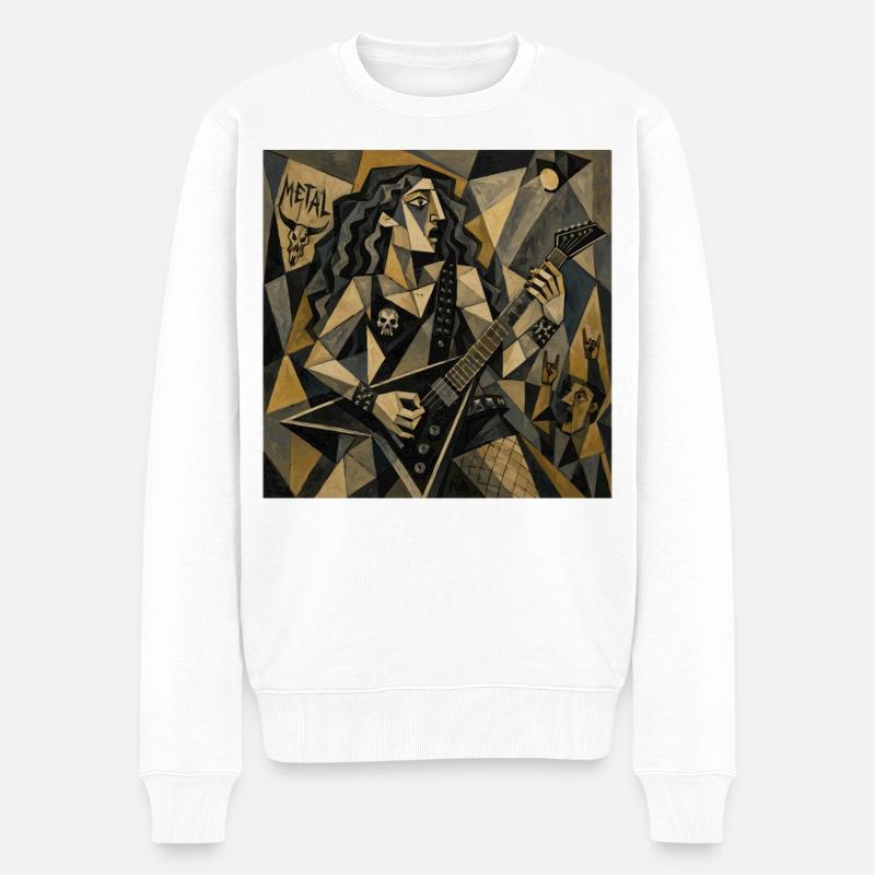 Guitariste metal cubiste - Pull Premium bio Homme - blanc