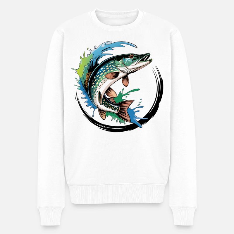 Hecht Angeln - Männer Premium Bio Pullover - Weiß