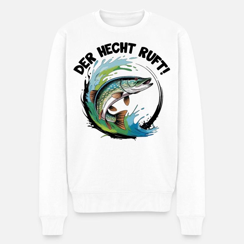Der Hecht ruft - Männer Premium Bio Pullover - Weiß