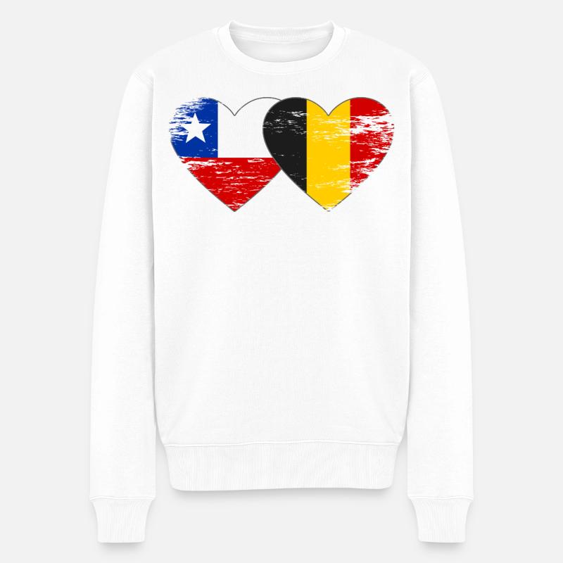 Chile Belgien Flagge Herz - Männer Premium Bio Pullover - Weiß