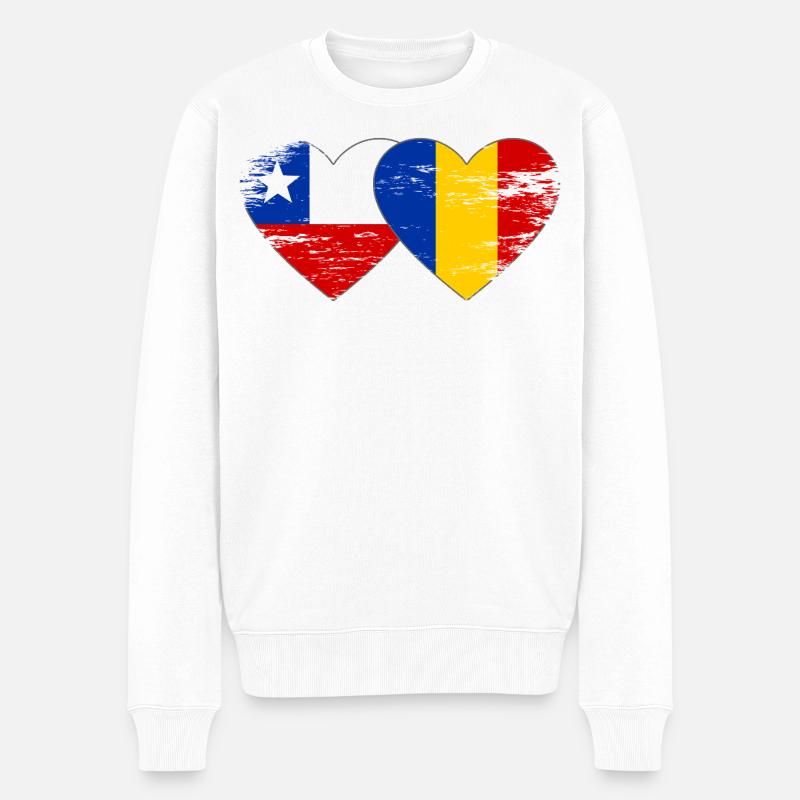 Cœur du drapeau Chili-Roumanie utilisé - Pull Premium bio Homme - blanc