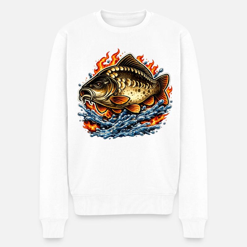 Spiegelkarpfen - Männer Premium Bio Pullover - Weiß