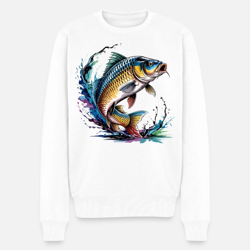 Bunter Karpfen - Männer Premium Bio Pullover - Weiß