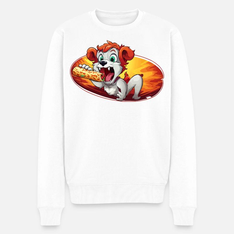 Feuerlicher Pizza-Hund - Männer Premium Bio Pullover - Weiß