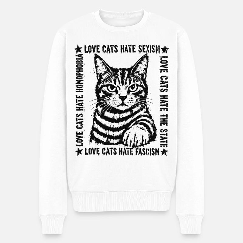 Statement Katze Love Cats Shirt - Männer Premium Bio Pullover - Weiß