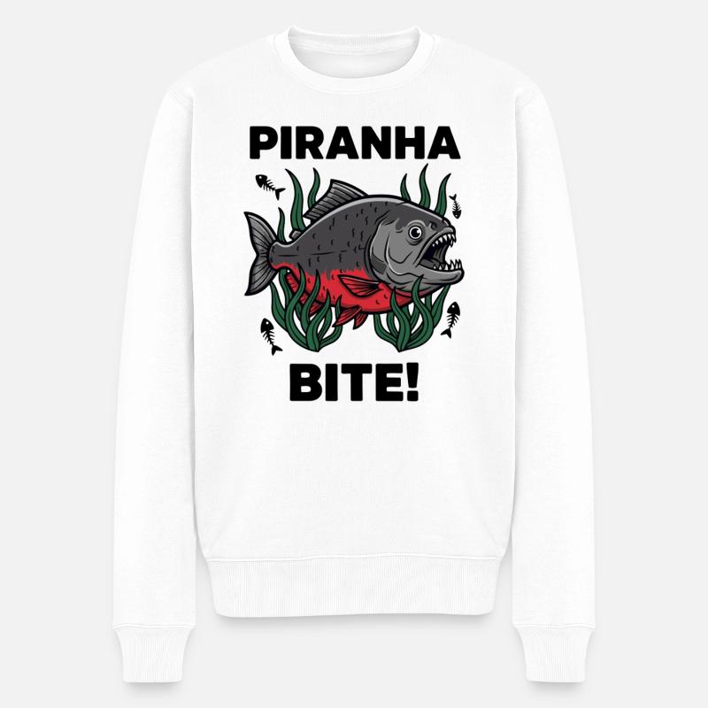 Roter Piranha Beiß Beißfisch - Männer Premium Bio Pullover - Weiß