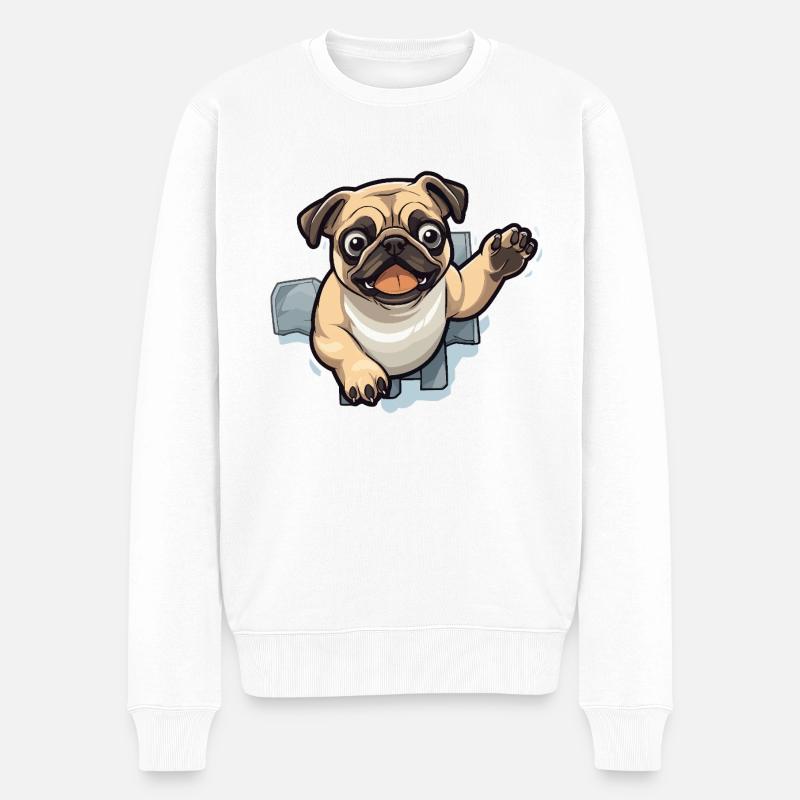 Pug Durchbruch aus Eis - Männer Premium Bio Pullover - Weiß