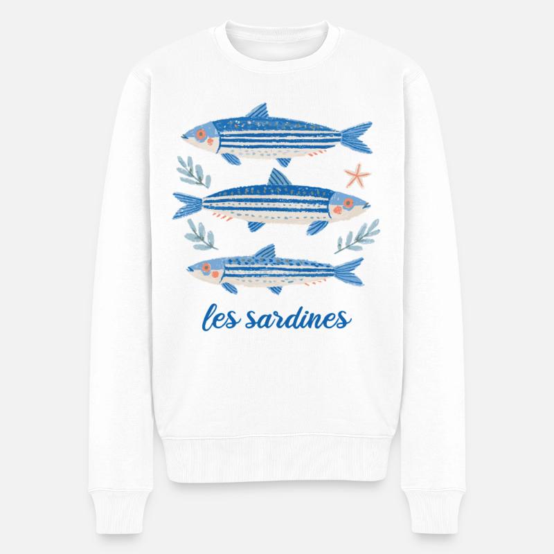 Les Sardines: mediterranes Fisch Design - Männer Premium Bio Pullover - Weiß