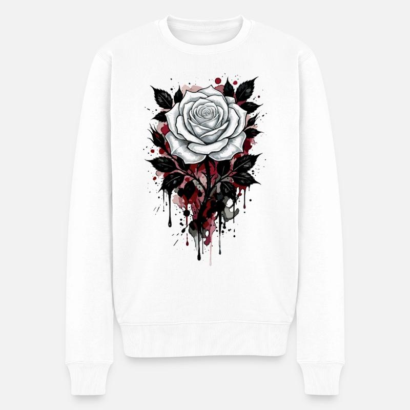 Rose, Rose Blanche, Rose et Fleurs - Pull Premium bio Homme - blanc