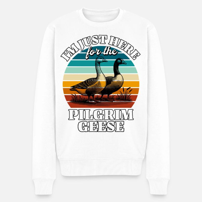 Lustige Pilgrim Gans Sprüche - Männer Premium Bio Pullover - Weiß