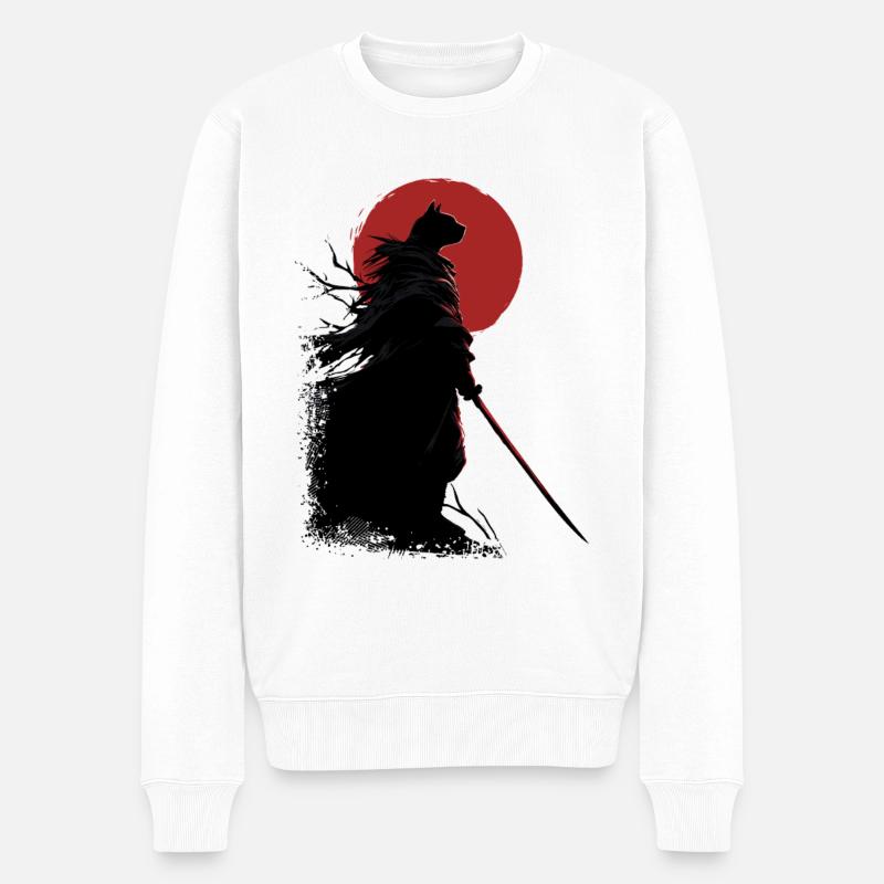 Samurai Katze - Männer Premium Bio Pullover - Weiß