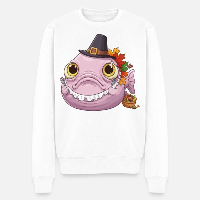 Lustiger Blobfisch - Herbst und Erntedank - Männer Premium Bio Pullover - Weiß