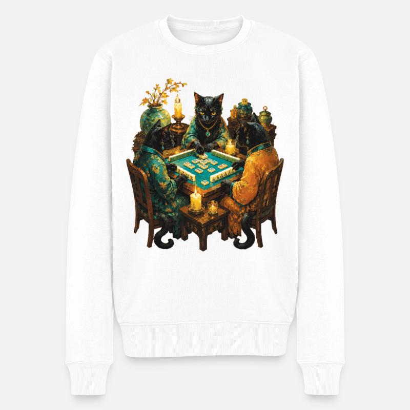 Joueur de Mahjong des Chats - Pull Premium bio Homme - blanc