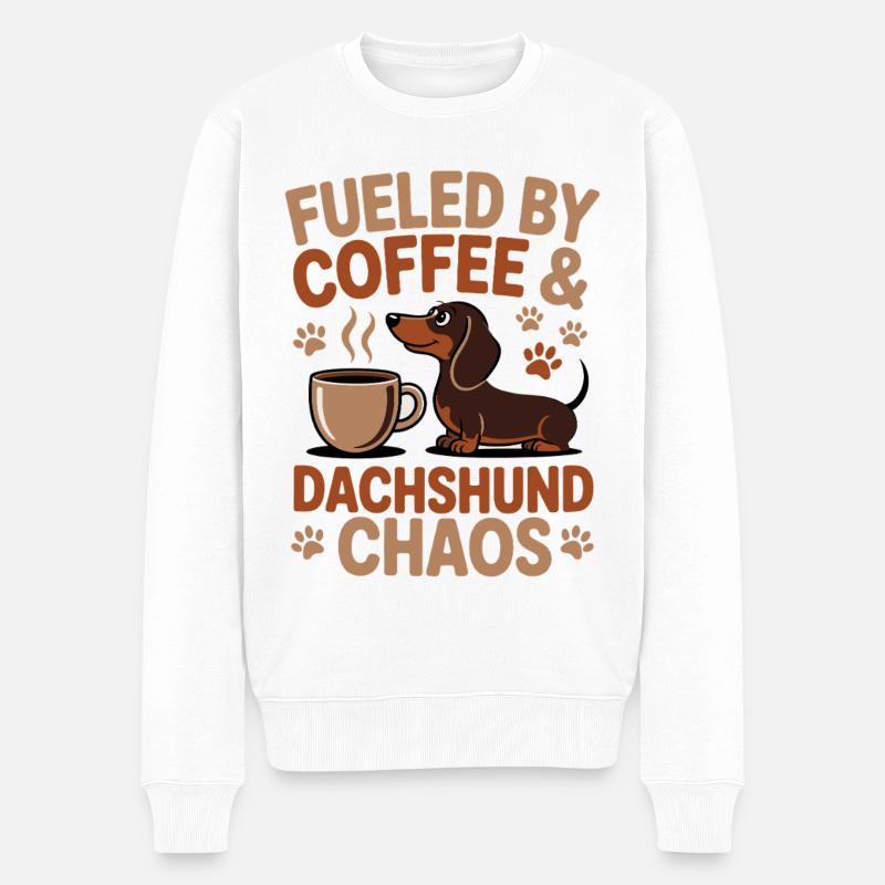 Dackel Kaffee Chaos - Männer Premium Bio Pullover - Weiß