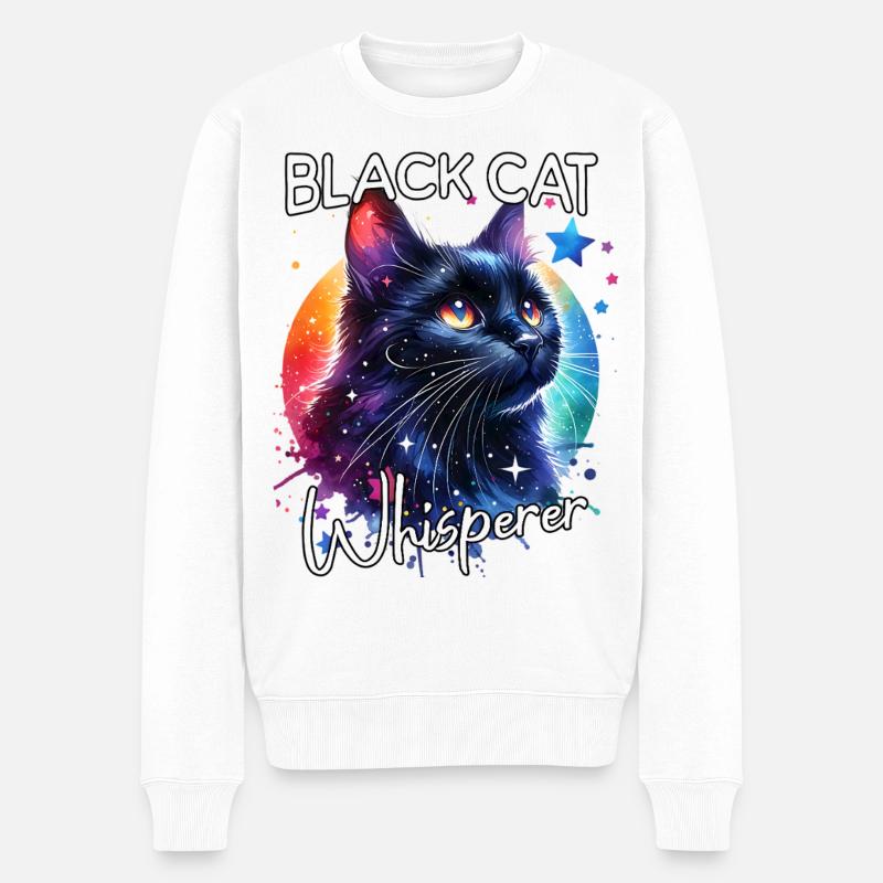 Schwarze Katze Flüsterer - Männer Premium Bio Pullover - Weiß