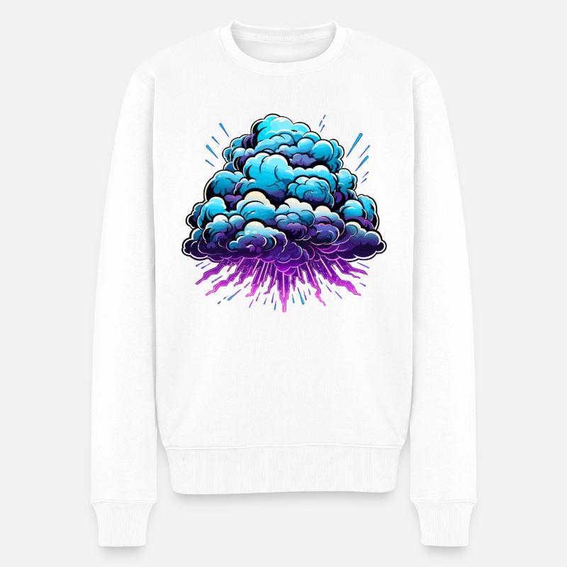 Blauer Wolkenknall Neon Burst - Männer Premium Bio Pullover - Weiß