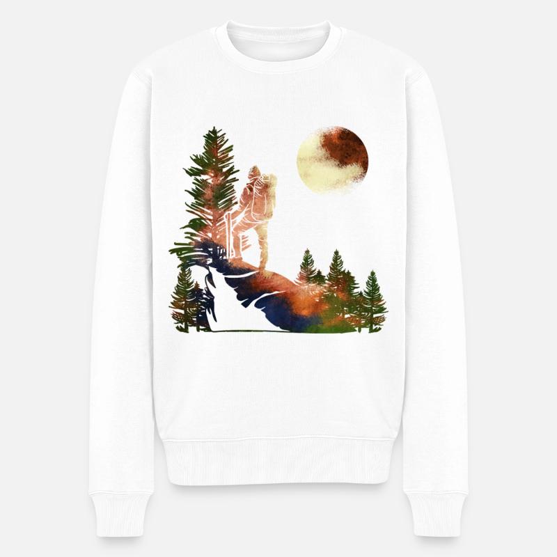 wandern, wanderlust, nachtwandern, mondschein, - Männer Premium Bio Pullover - Weiß