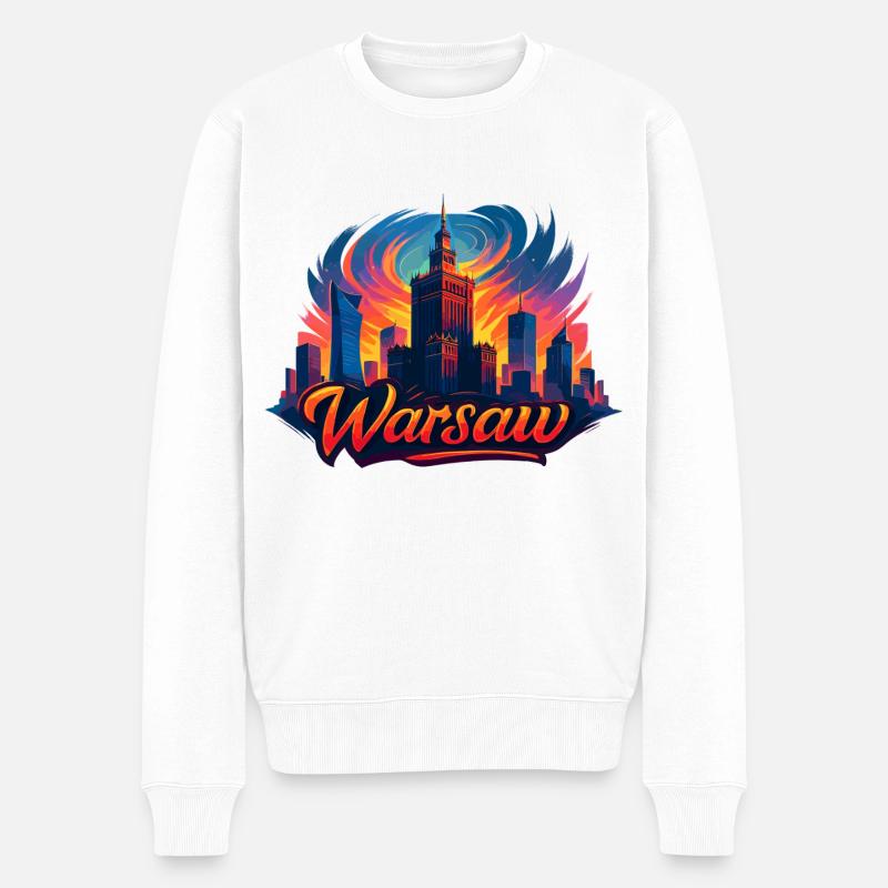 Warschau Skyline Kunst – Bunt & Modern - Männer Premium Bio Pullover - Weiß