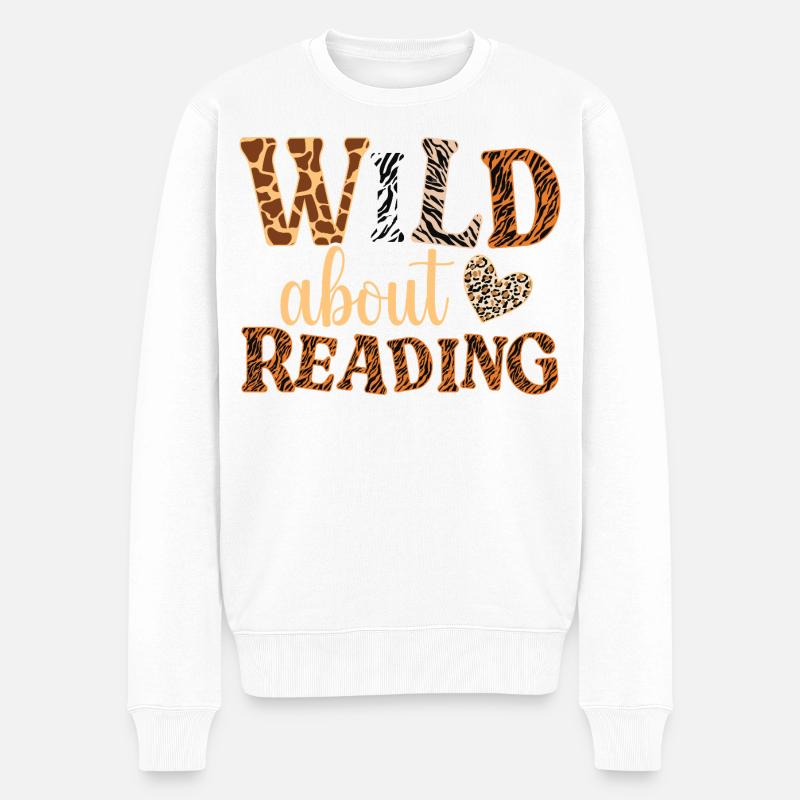 WILD über Lesen: Tiermuster Buchstaben - Männer Premium Bio Pullover - Weiß