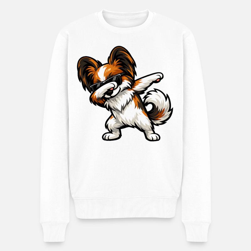Dabbing Schmetterlingshund - Männer Premium Bio Pullover - Weiß