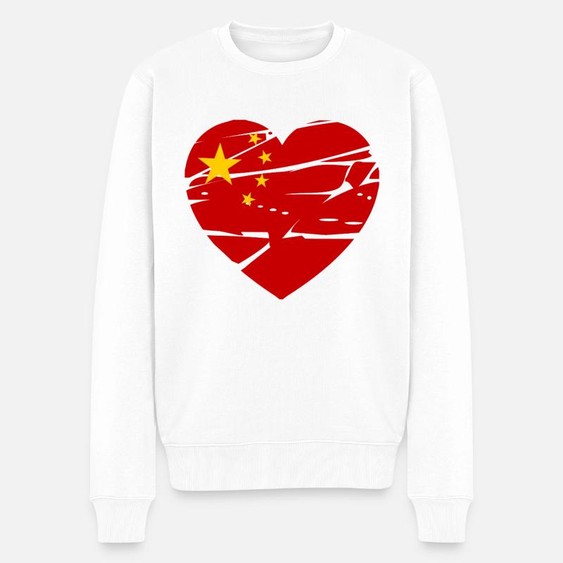 China Flag Herz - Männer Premium Bio Pullover - Weiß
