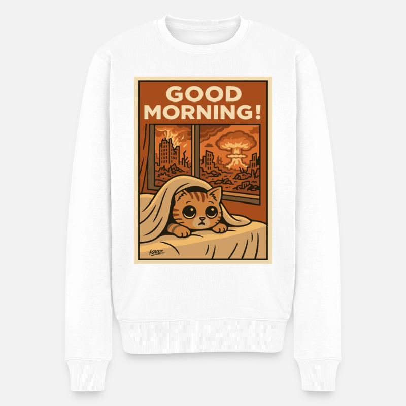 Guten Morgen: Apokalyptisches Kätzchen - Männer Premium Bio Pullover - Weiß