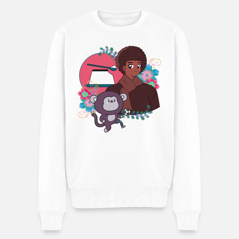 Anime-Junge und Fußballaffe mit Prothese - Männer Premium Bio Pullover - Weiß