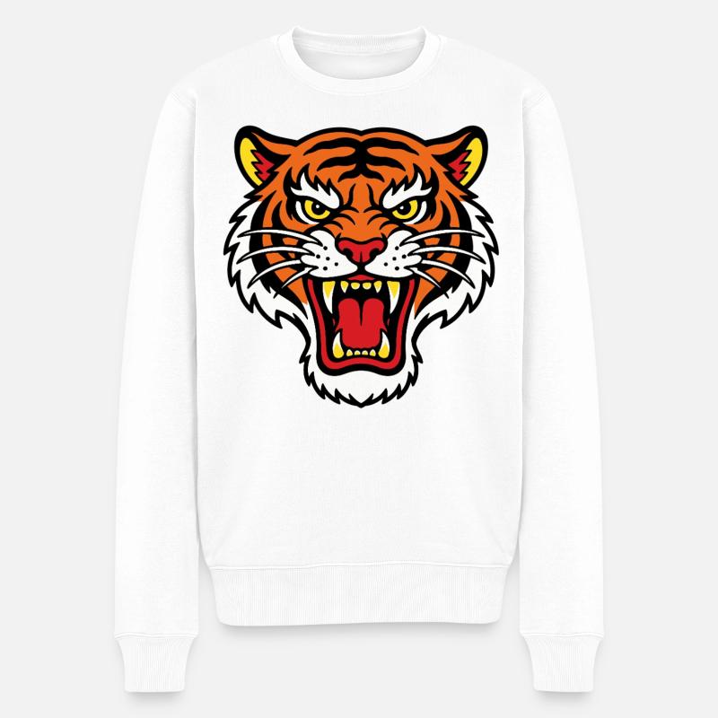 Wilder Tigerkopf-Tattoo-Stil - Männer Premium Bio Pullover - Weiß