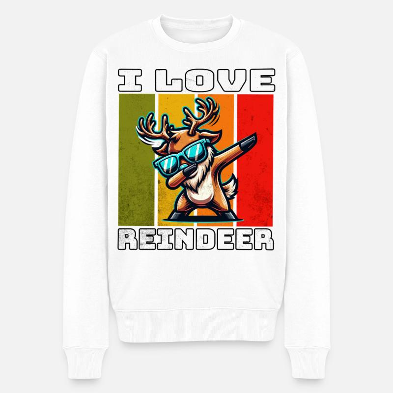 Reindeer Rentier - Männer Premium Bio Pullover - Weiß
